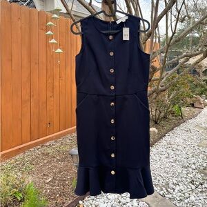 LOFT NWT Black Button-Front Midi Dress